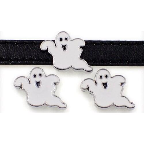 Cute Halloween White Ghost Slide Charms Beads DIY Accessories 8mm Handmade Bracelets Necklace Pendant Pet Collar