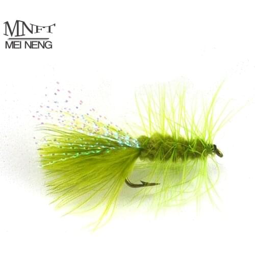 MNFT 10PCS 6# Olive Color Woolly Bugger Lure Trout Flashabou Tail Fly Fishng Lures