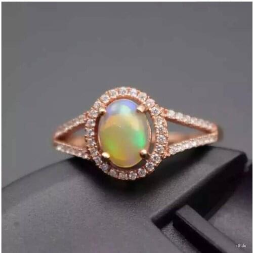 Natural OPal ring Fashion Ring REAL S925 sterling silver inlaid Natural OPal ring 6*8mm