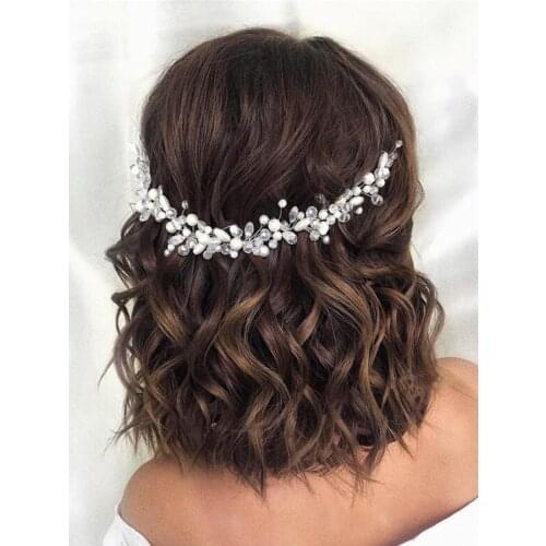 Fashion Wedding Crystal Headbands Pearls Bride Hair Jewelry Silver Handmade Hair Vine Classic Women Hairbands Hair Accessories