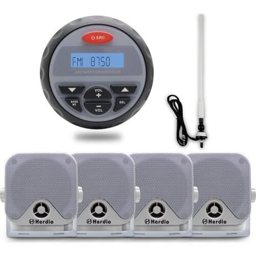 Marine Radio Bluetooth Stereo Boat Waterproof Audio Car FM AM Receiver ATV USB MP3 Player Wall Mounted Box Speaker Radio Antenna