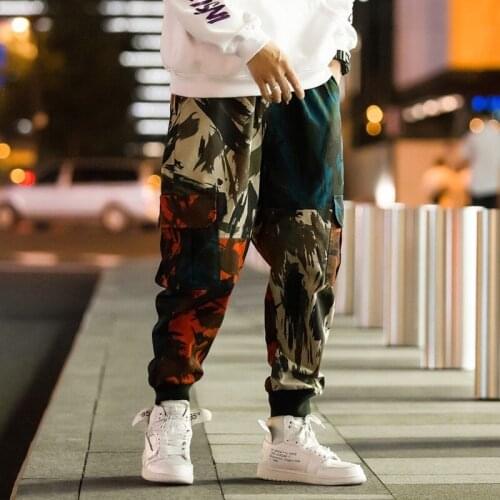 M-5XL Men Harem Pants Plus Size Streetwear Camo Pants Hip Hop Mens Sweatpants Print Pocket Elastic Waist Cotton Male Trousers