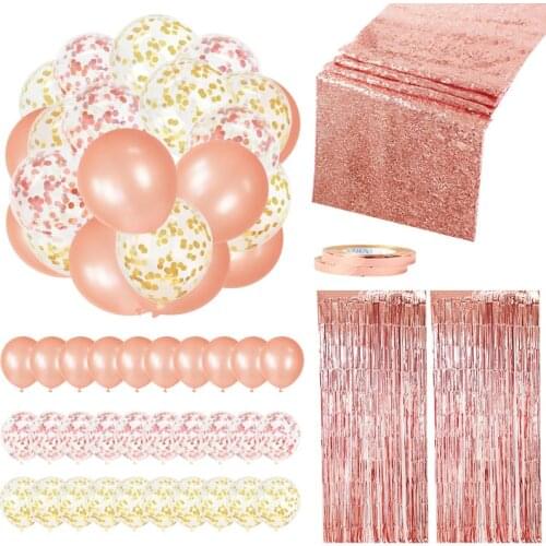 35pcs Rose Gold Wedding Birthday Party Decorations Supplies Set Confetti Balloons Curtains Table Runner For Home Hen Party Decor