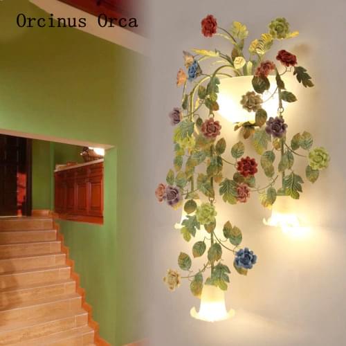 Korean Pastoral Flower Wall Lights Living Room Corridor Bedside Lights Mediterranean Garden LED Glass Wall Lights