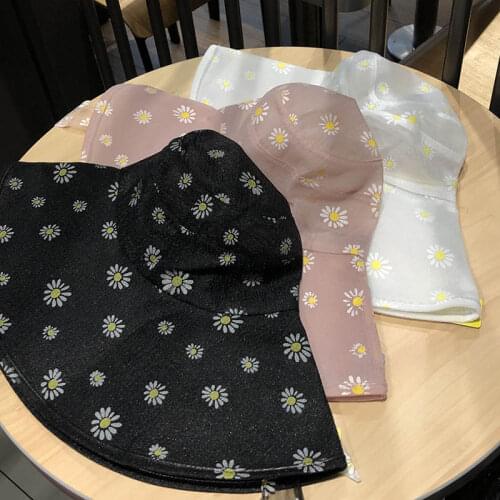 Summer Lace Flower Foldable Bucket Hats Women Sweet Elegant Outdoors Sun Protectors Caps Fashion Casual Fishing Hat 56-58cm