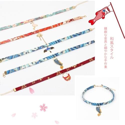 DoreenBeads Romantic Japanese Floral Printed Choker Necklace for Women Girls Accessories Sakura Pink Tassel Fan Necklace,1 Piece