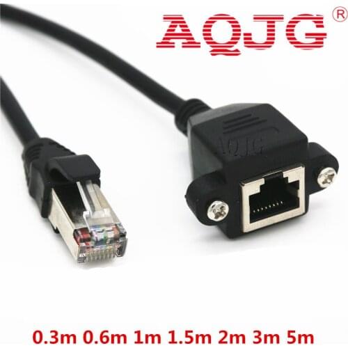 RJ45 Cable Male to Female Screw Panel Mount Ethernet LAN Network Extension Cable AQJG 30CM 60CM 1m 3M 5M Wholesale