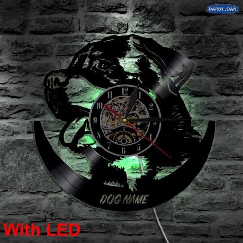 Dog Animals Creative LP LED Glowing Vinyl Clock Wall Lighting Personalized Customize Name Laser Etched Handmade Art Lamp