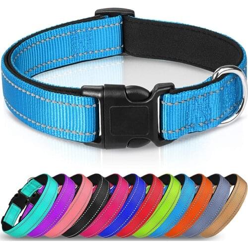 Reflective Dog Collar 12 Colors Soft Neoprene Padded Breathable Nylon Pet Collar Adjustable for Small Medium Large Dogs 4 Sizes