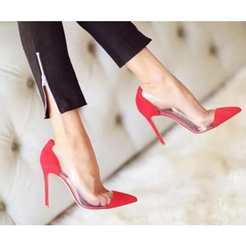 Clear PVC Transparent High Heels Women Shoes Pointed Toe Stiletto Heels Party Shoes White Nude Gold Red Patent Leather Pumps
