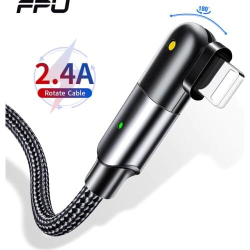 FPU Rotate USB Cable For iPhone 11 Pro Xs Max Xr Xs X 8 7 Plus Fast Charging Charger Wire Cord For iPad Data Mobile Phone Cable