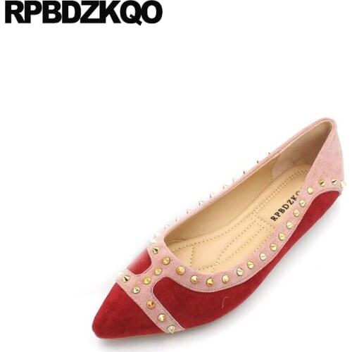 Ladies flats maternity black suede stud women cheap shoes china brand slip on chinese rivet designer large size pointed toe red