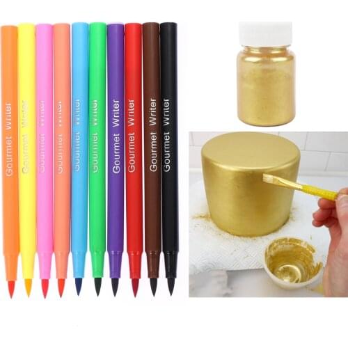 1PC 10colors Edible Pigment Pen Brush Food Coloring Pen For Drawing Biscuits Fondant Cake Decorating Tools Cake DIY Draw Tool