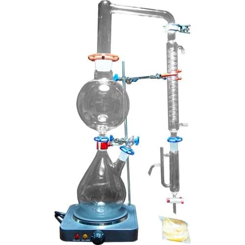 2000ml Lab Essential Oil Steam Distillation Apparatus Glassware Kits Water Distiller Purifier w/Hot Stove Graham Condenser