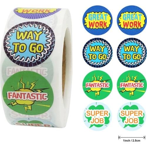 500pcs 2.5CM Kids Reward Stickers Great Work/Fantastic/Super Job Motivation Word Gift Bag Decoration Label