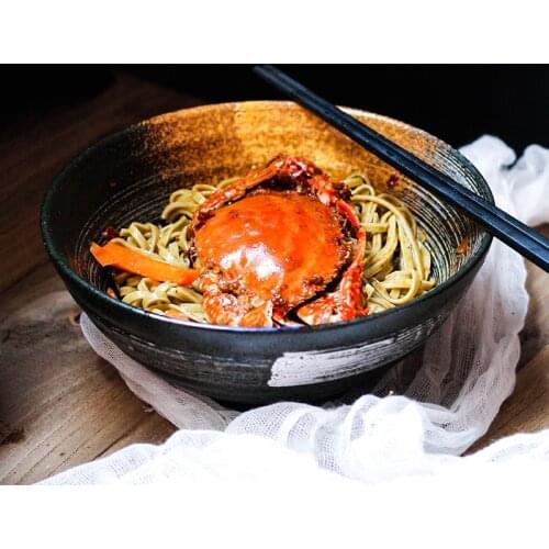 ANTOWALL Japanese style 8 inch soup bowl of miso ramen salad bowl ceramic retro tableware big bowl