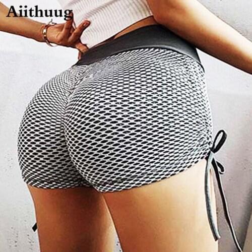 Aiithuug Textured Cellulite Butt Shorts Women High Waisted Booty Lifting Yoga Pants Tummy Control Gym Strechy Tights Biker Short