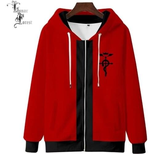 Fullmetal Alchemist Printing Men/Women Autumn Fashion Japanese Anime Zipper Hoodies Sweatshirt Long Sleeves Pollover Plus Size