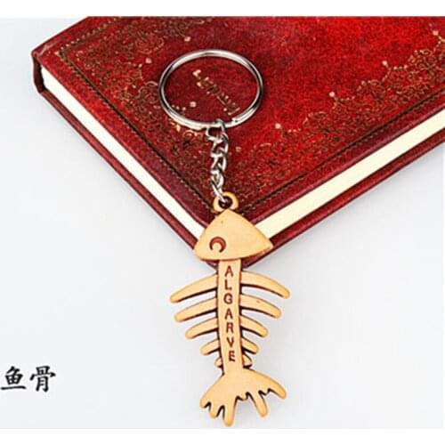 100pieces fishbone keychain hanger 25mm keyrings wholesale gift promotion wood fishbone charm pendant keyring Diy