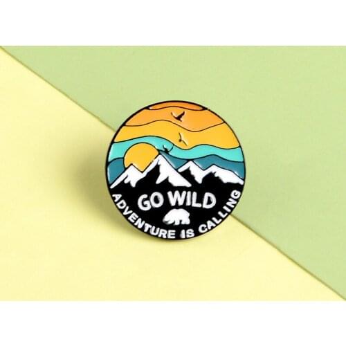 GO WILD Enamel Pin Custom Adventure is Calling Outdoor Brooches Backpack Clothes Lapel Pin Badge Jewelry Gift for Kids Friends