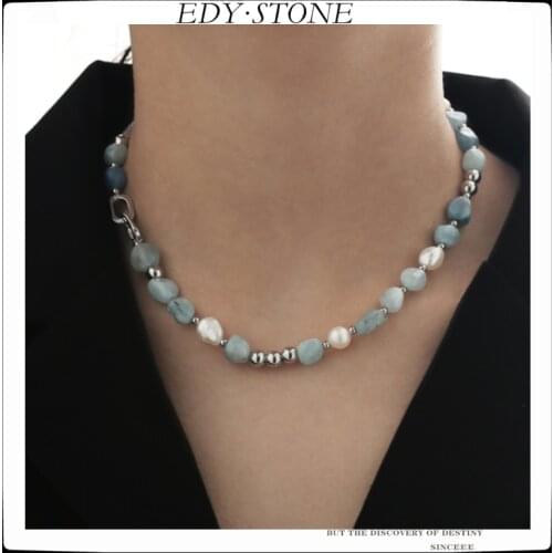 EDY 2021 New Punk Hip Hop Fashionable Natural Stone Pearl Stitching Chain Personality Necklace For Women Men Girls Party Jewelry