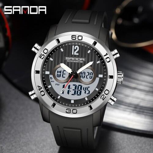 SANDA New Fashion Mens Watch Sports Waterproof Luminous Quartz Watch LED Digital Display Electronic Watch Relógio masculino