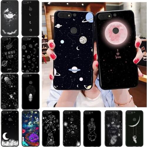 Black White Moon Stars Space Astronaut Phone Case For Huawei Honor 7C 7A 8X 9X 8A 10i 20lite 10 9 10X lite 20 8C 7X 8S 7S 9A