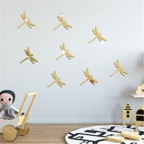 Geometric Animal Mirror Wall Sticker 3D Dragonfly Mirror Wall Sticker Living Room Bedroom Acrylic Mirror Decorative Sticker