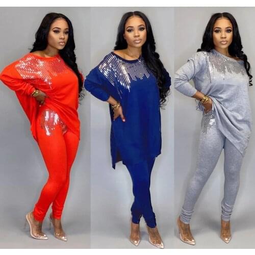 2 Pieces Sets Women Solid Sequins Casual Tops And Pants Two Piece Sets Kaftan Ramadan EID Robe Islamic Judaic Dubai Moroccan