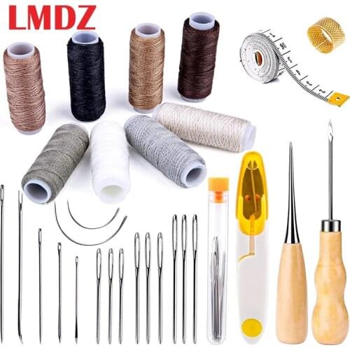 LMDZ 30Pcs Leathercraft Sewing Upholstery Repair Kit Curved Sewing Needles Tape Measure for Leather Sewing Repair Bookbinding