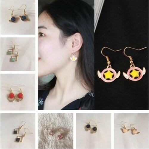 Best gift friends Fashion simple geometric round square shape heart wings star smile face planet earrings Female charm jewelry