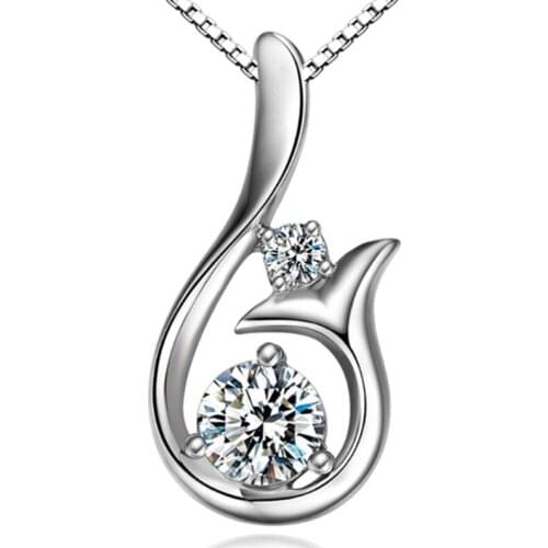 Utimtree Trendy Cubic Zircon Necklaces & Pendants 925 Silver Necklace Women Box Chain Colar Blue Zircon Pendant Bijoux Wholesale