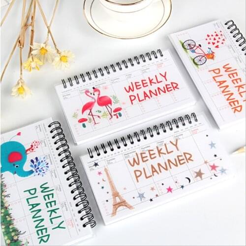 Cartoon Tearable Notebook Weekly Planning Schedule Book 50 Sheets Korean Cartoon PP Coil Weekly Schedule Book For Students