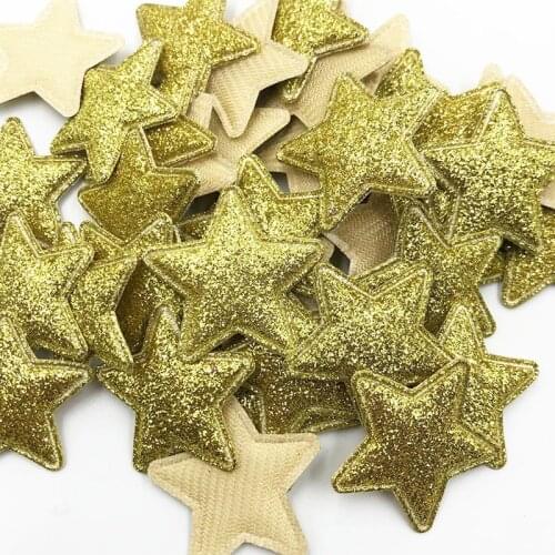 50pcs 3.5cm Gold Padded Glitter Star Patches Shiny Appliques For Clothes Sewing Supplies DIY Craft Decoration A345