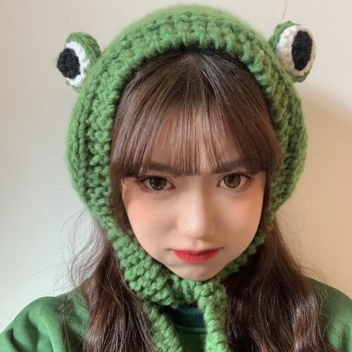 Autumn And Winter Womens Fashion Cartoon Frog Knitted Cap Beanies Warm Skullies Hip-hop Headdress Set Hat Bonnet Costume#p3