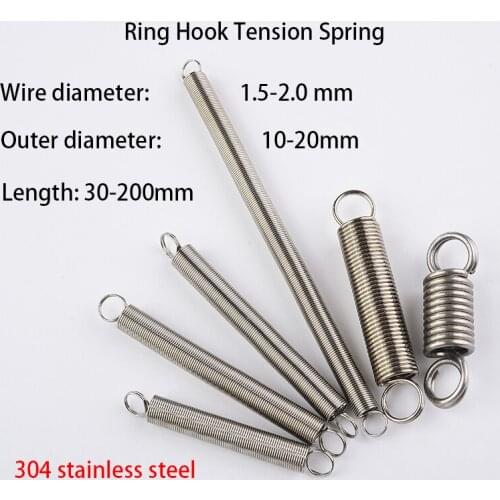 Ring Hook 304 Stainless Steel Tension Spring Wire Diameter 1.5/2.0mm Pullback Spring Extension Coil Spring
