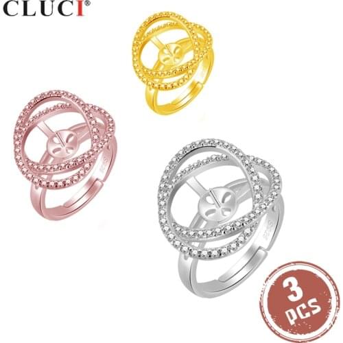 CLUCI 3pcs Silver 925 Rings Women Engagement Jewelry 925 Sterling Silver Pearl Ring Mounting Adjustable Zircon Rings SR2095SB