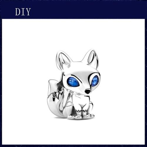 Silver Shiny fox with blue eyes bead fit Pandora Charm Silver 925 Bead Pendant Bangle with stylish DIY jewelry
