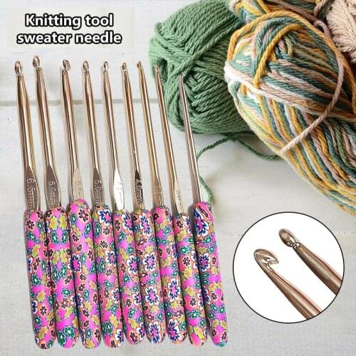 9PCS Aluminum Knitting Needles Polymer Clay Handles Crochet Hook Set For DIY Craft Yarn Weave Knitting Sweaters Clothes Tools