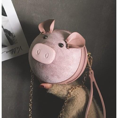 Cute Pig Bag Pu Round Tote Bag For Women Chain Shoulder Bag Crossbdoy Mini Purse Ladies Flap Casual Handbag Designer Bags