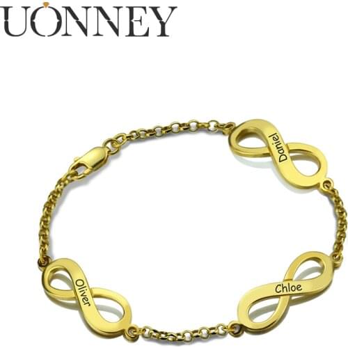 UONNEY Dropshipping 925 Silver Infinity Dainty Jewelry Bracelet Custom Engraved Family Infinity Name Letter Hand Bracelets Woman