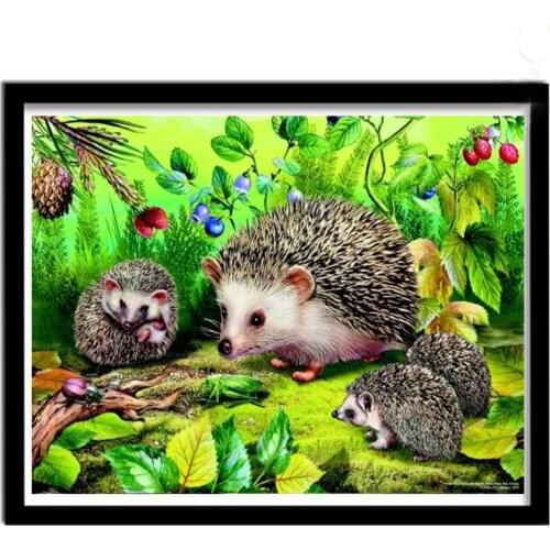 Hedgehogs famliy pintura diamante quadrado completo redondo diamante bordado venda 5d diy diamante mosaico animais da floresta s