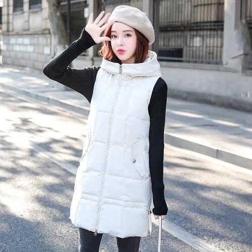 Solid Cotton Padded Women Coat Zipper Hooded Long Vest for Women Winter Sleeveless Jacket Autumn Winter Female Waistcoat New