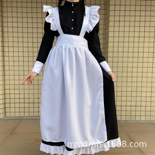 Women Maid Long Dress Classic Black and White Japanese Gothic Style Long Women Clothes Gangster Lolita Maid Outfit Cosplay