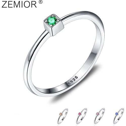 ZEMIOR Genuine 925 Sterling Silver Ring 5 Colors Wedding Rings For Women Minimalist Thin Circle Zircon Fine Silver Jewelry