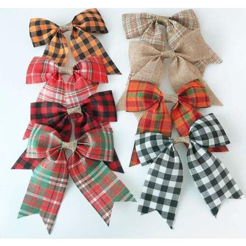 10pcs Plaid Bow Christmas bow Color bow wooden card accessories Christmas tree decoration Christmas gift decoration