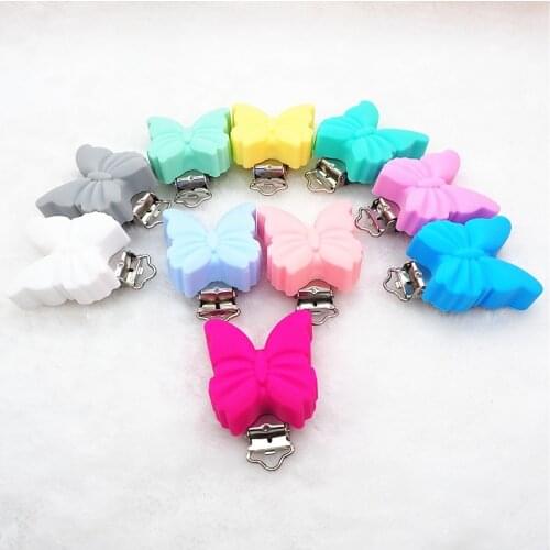 Chengkai 10pcs Silicone Butterfly Teether Clips DIY Baby Pacifier Dummy Sensory Soother Nursing Jewelry Toy Animal Clips