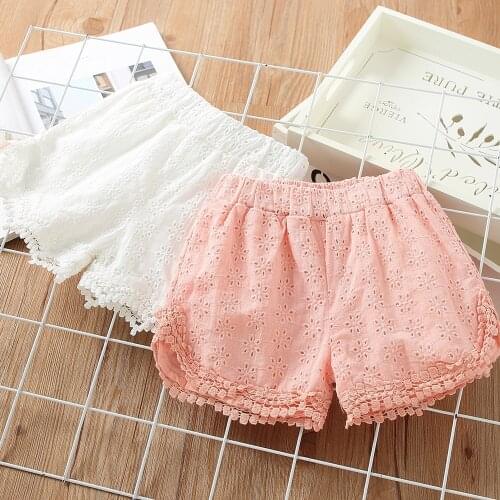 2021 Summer Fashion 2 3 4 6 8 10 Years Sweet ChildrenS Clothing Cotton Embroidery Hollow Out Lace Floral Baby Kids Girl Shorts