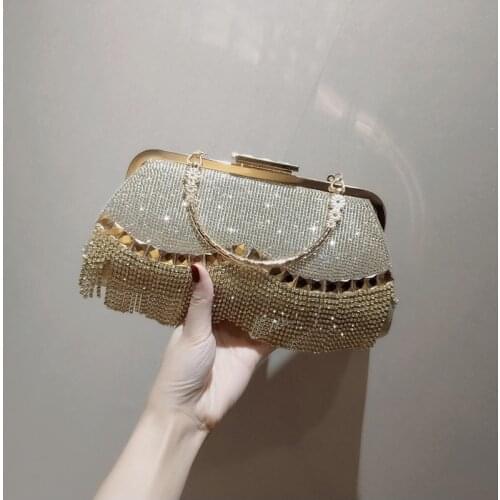 2021 New Elegance Women Evening Bag Beautiful Tassel Diamonds Hollow Out Beading Jewelry Box Elegance Handbag Party Minaudiere