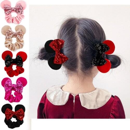 2021 Fashion Sequins Big Mouse Ears Hair Bow Women Velvet Scrunchies Cute Hair Rope Ties Headband For Girl Hair Accessories